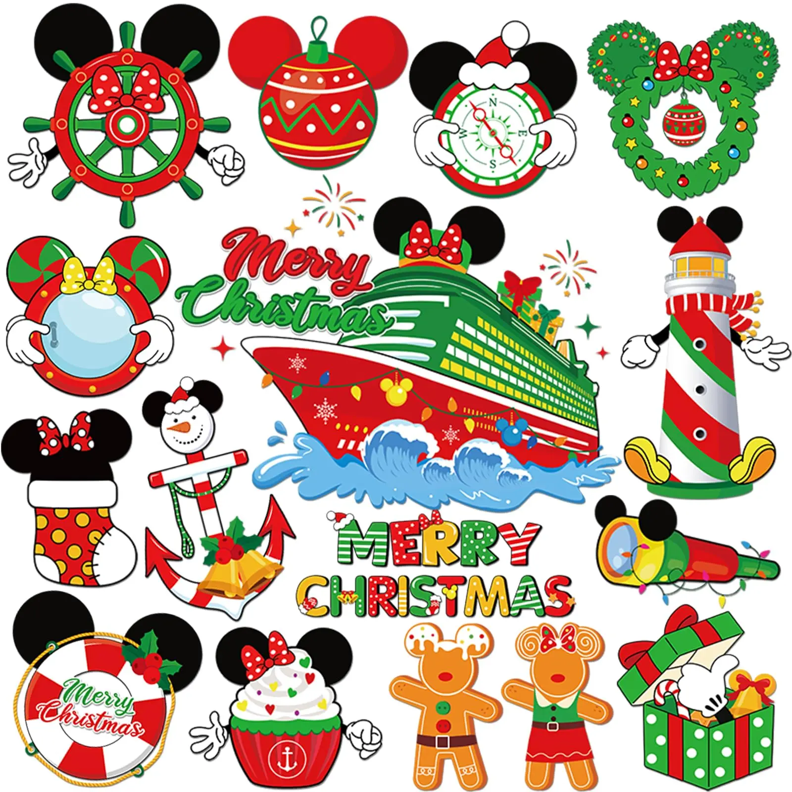 

Christmas Cruise Door Magnets - 16 Pcs Cute Mouse Ship Cabin Decorations Merry Xmas Red Green Magnetic Stickers Reusable Winter