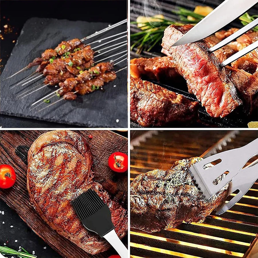 BBQ Utensil Set  Camping Barbecue BBQ Utensil Set Outdoor Cooking Stainless Steel Tool Set with Canvas Bag Easy to Carry