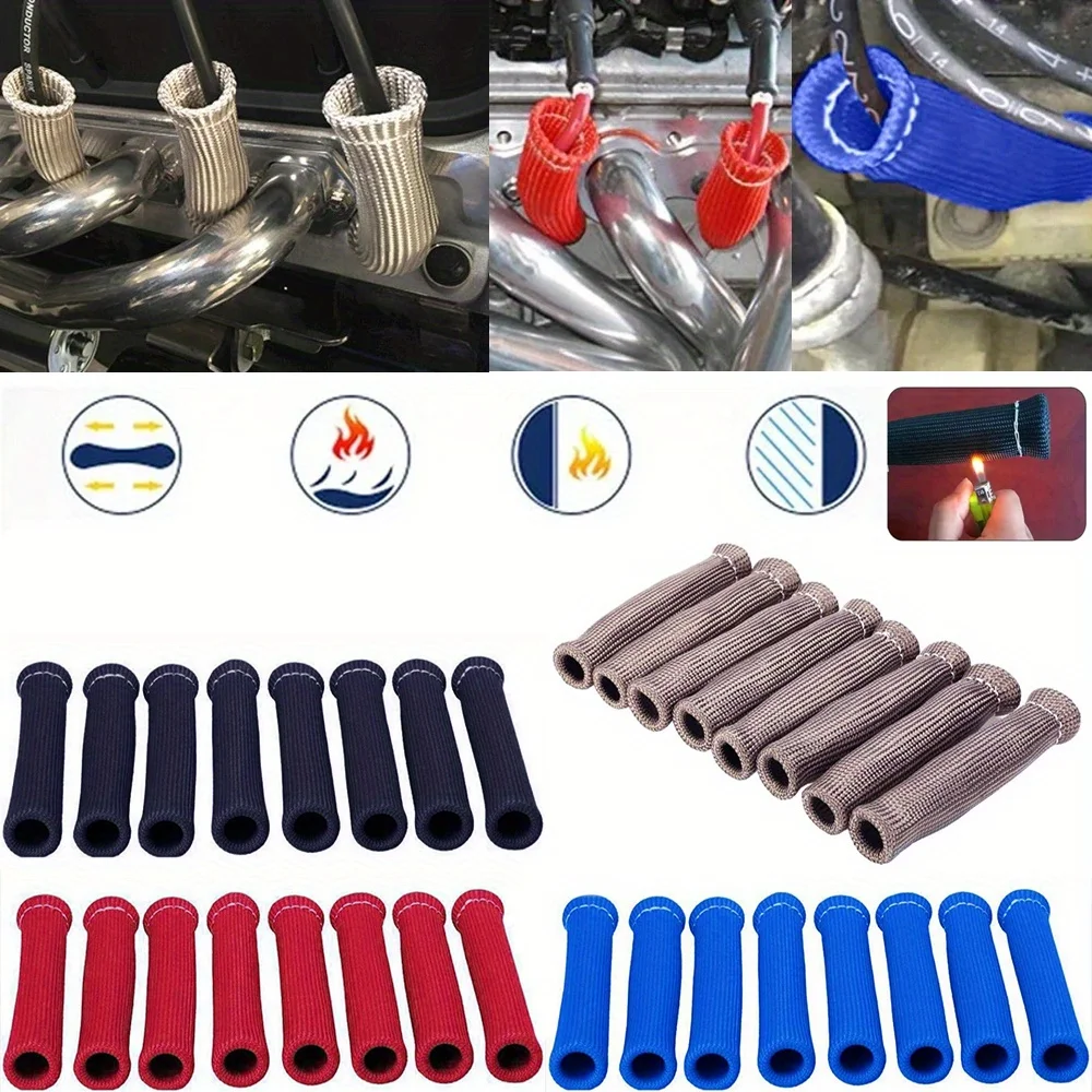 8-Piece Set of 500-800 ℃ Fiberglass Insulated Automotive Spark Plug Sleeves