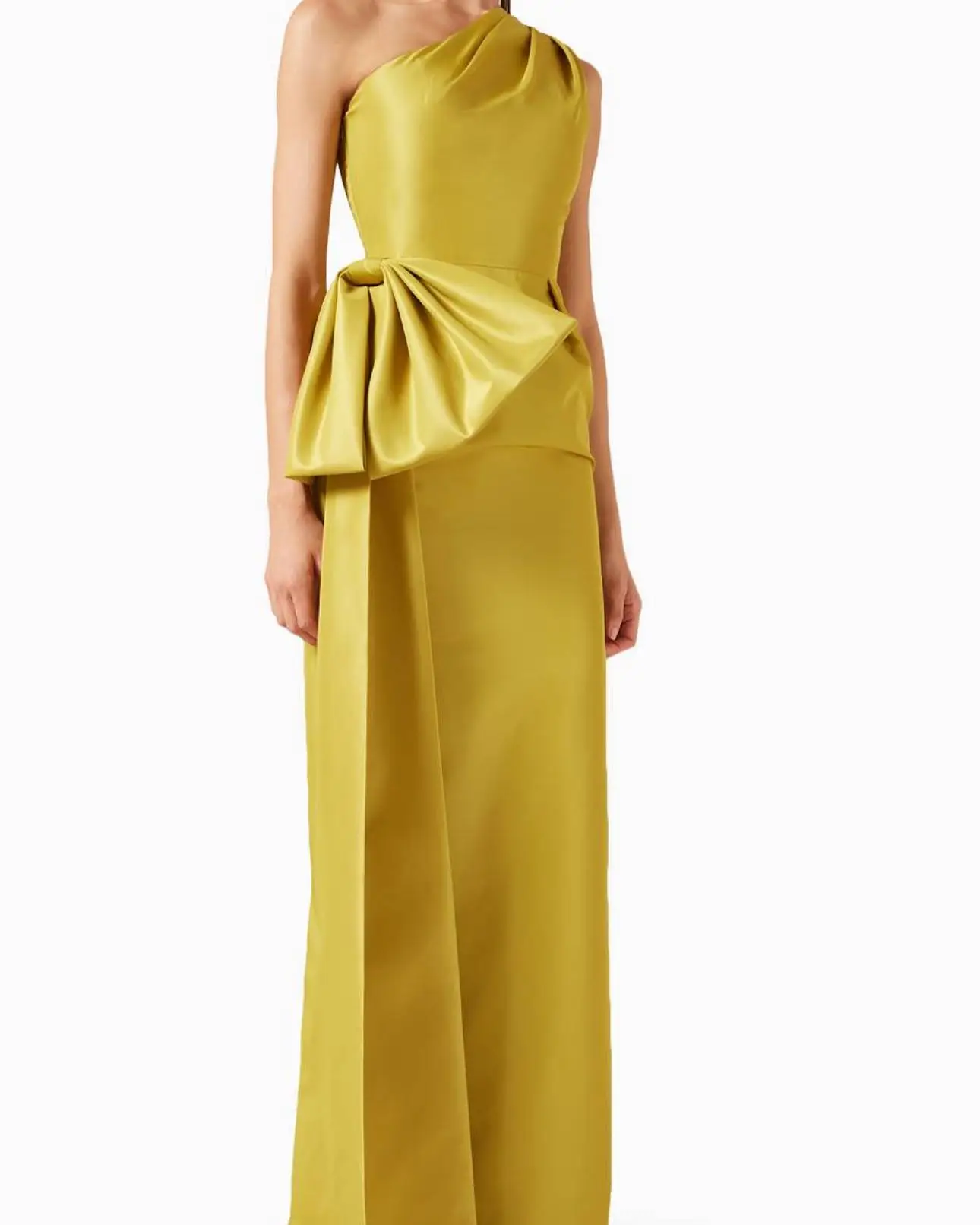 

Customized Temperament One Shoulder Bow Evening Dresses Graceful Back Slit Satin Pleats Vestido De Festa Vestido De Noche