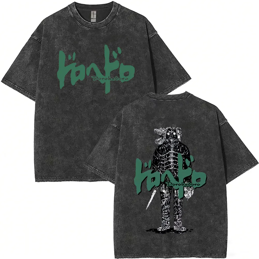 Gewaschenes Vintage Anime Dorohedoro Kaiman T-Shirt für Männer und Frauen Gothic Manga Rock Metal Style T-Shirt Herren Harajuku Übergroße T-Shirts – Detail 5