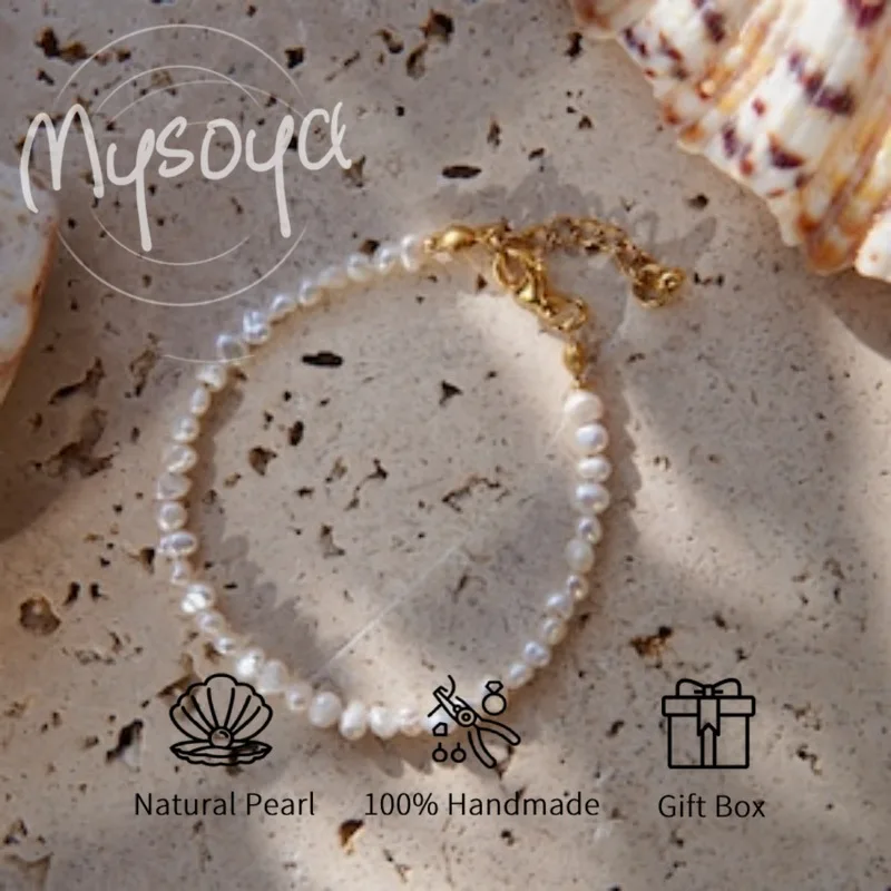 

MYSOYA White Baroque Freshwater Pearl Necklace Bracelet 5-6mm With Gift Box For Her/Him Birthday/Wedding/Christmas/New Year