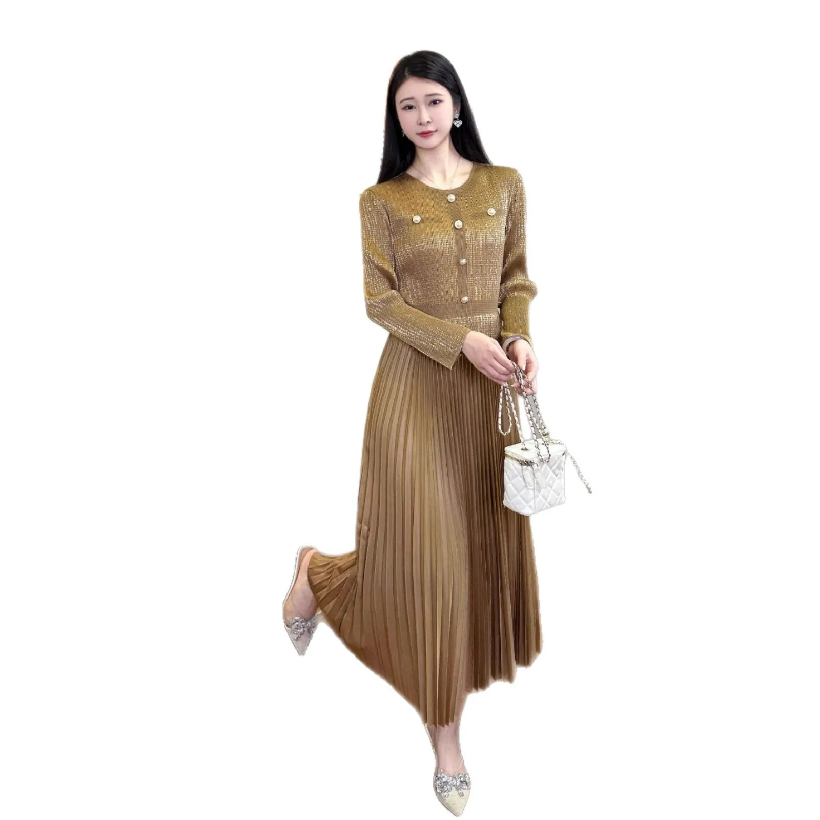 Miyake Fold 2025 New Autumn and Winter Classic Clothes Fashion Dress Loose Long Dress Light Luxury Women's Wear Elegant