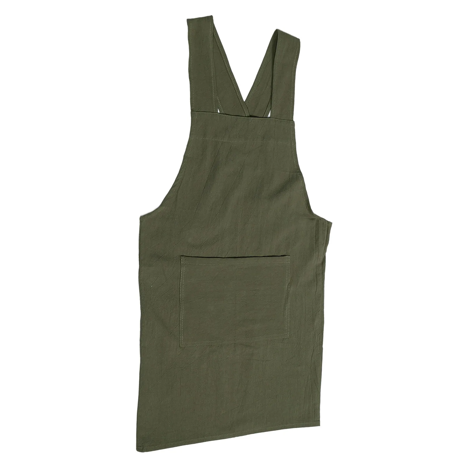 

Summer No-Tie Apron Cotton Faux Linen Crossback With Pockets For Nail Tech Artist Cook Grilling Workwear Green