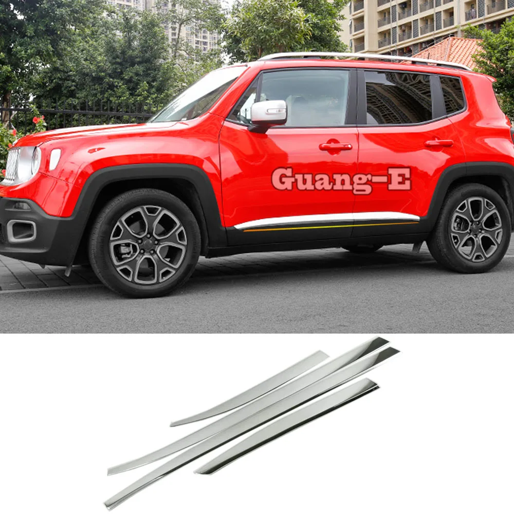 Car ABS Chrome Side Door Body Frame Trim Strip Molding Stream Lamp Panel Bumper 4pcs For Jeep Renegade 2017 2018 2019 2020