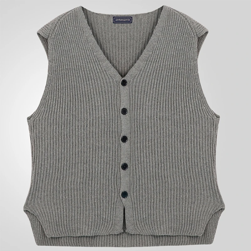 Vintage Mens V Neck Buttoned Knit Vest Jacket Spring Casual Solid Color Sleeveless Sweater Cardigans Men Slim Knitted Waistcoats