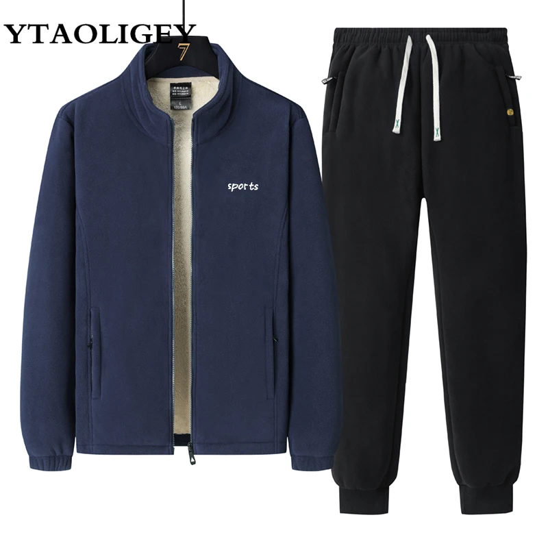 Winter Men Sets Men Lamb Cashmere Tracksuit Wool Sweatshirt Thick Warm Sportswear Mens Casual Suit Outdoor Sports Two Piece Set