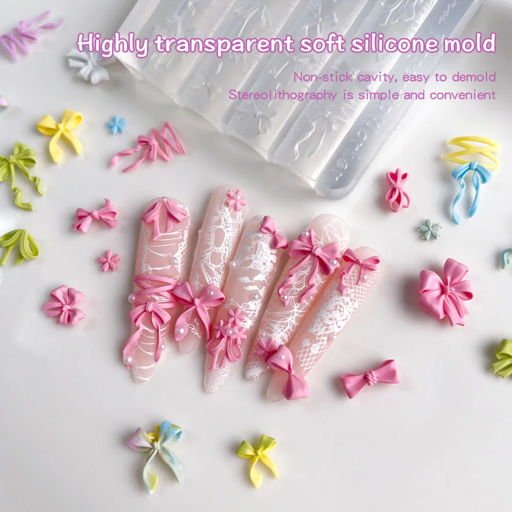 1PC Multi-Size Bow Silicone Nail Template DIY 3D Bow Charm Silicone Nail Mold Easy Demoulding Reusable Nail Mold Transparent