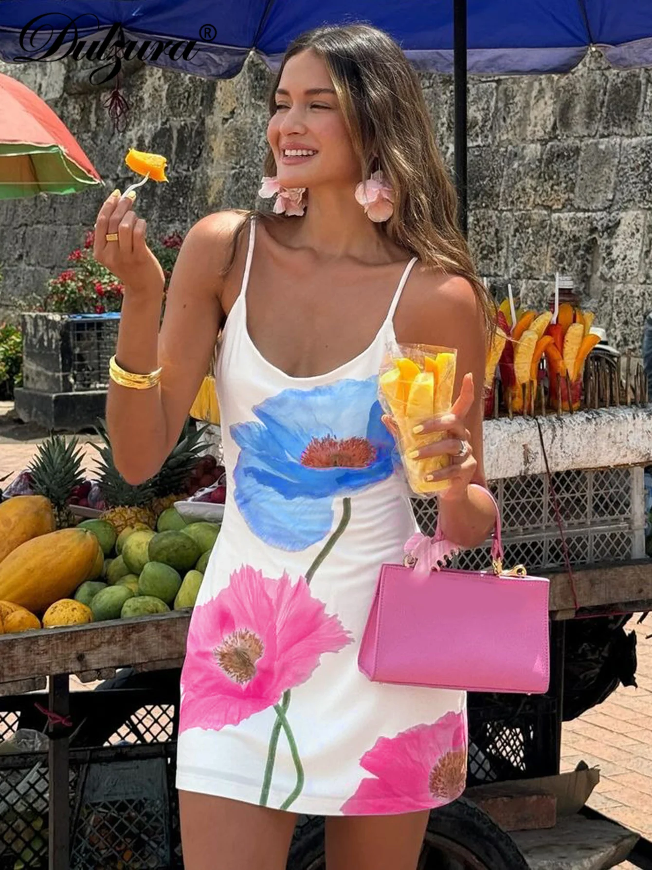 Dulzura mouwloze backless bodycon bloemenprint cami mini-jurk sexy elegante casual korte jurk party club straat zomeroutfit