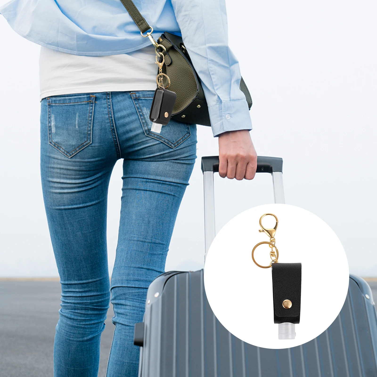 2pcs Hand Case Keychain PU Cover Plastic Empty Bottle Travel Refillable Lightweight Portable Outdoor Use