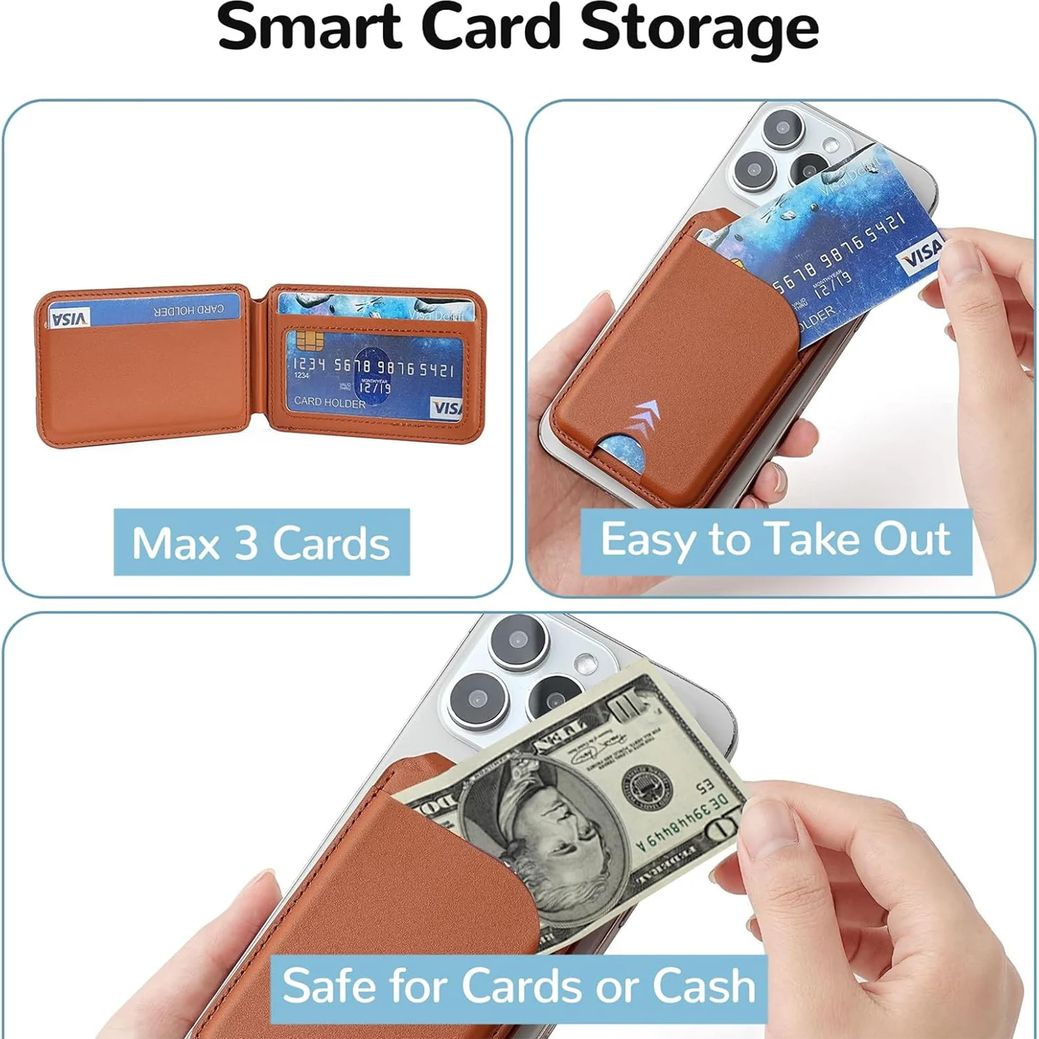 MagSafe Magnetic Leather Wallet Card Holder Adjustable 160° Phone Stand Anti-Demagnet Multi Card Pocket For iPhone 12-17 Series