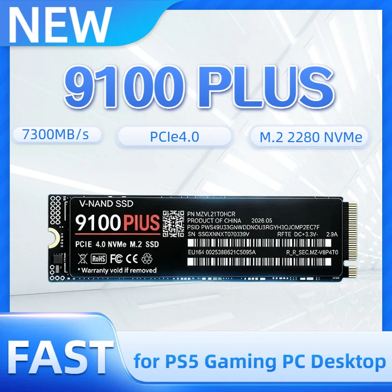 9100 PLUS M.2 2280 NVMe SSD PCIe Gen4.0 X4 500GB-4TB 7300MB/s TLC 3D NAND Internal Gaming Drive for PS5 PC Laptop Desktop