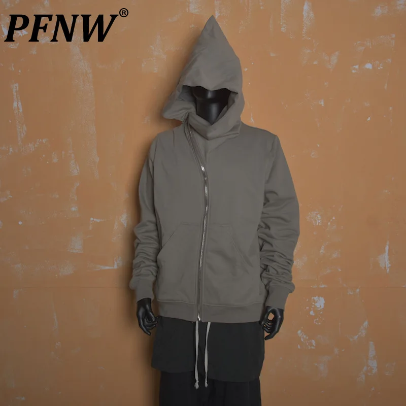 

PFNW High-quality Pure Cotton Diagonal Zipper Witch Hood Design Men's Sweatshirt Loose Casual Long Sleeve Cardigan Tops 28W5460