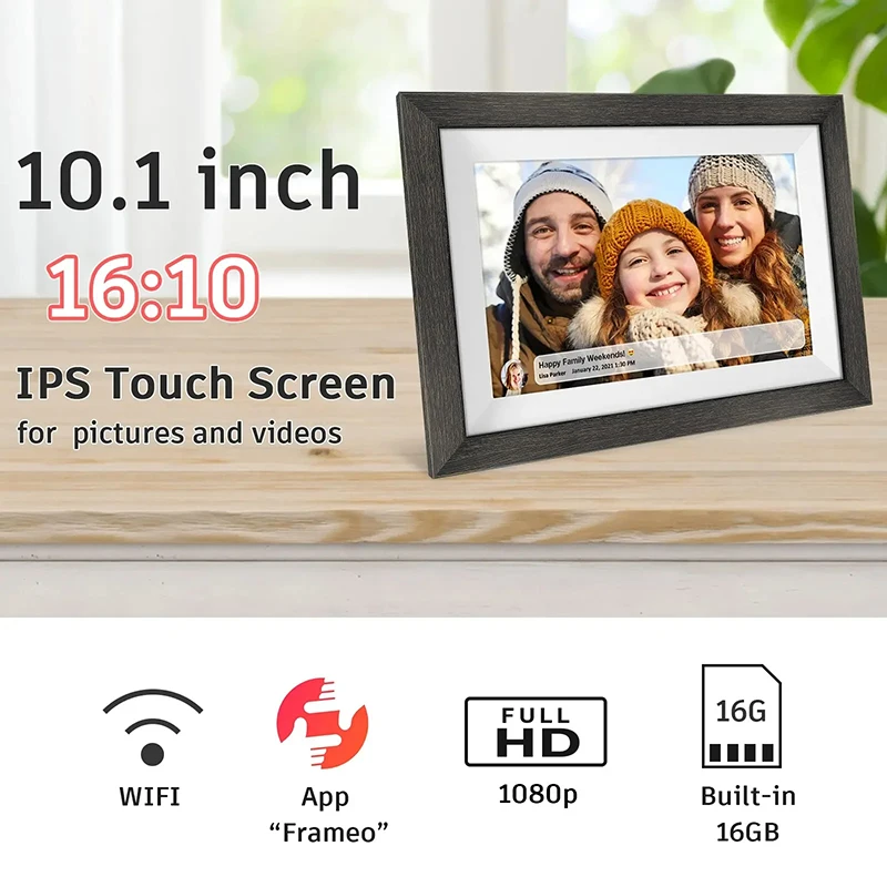 10.1Inch WiFi Frameo Digital Photo Frame IPS Touch Screen Cloud Digital Picture Frame 16GB Storage Share Photos via APP For Gift