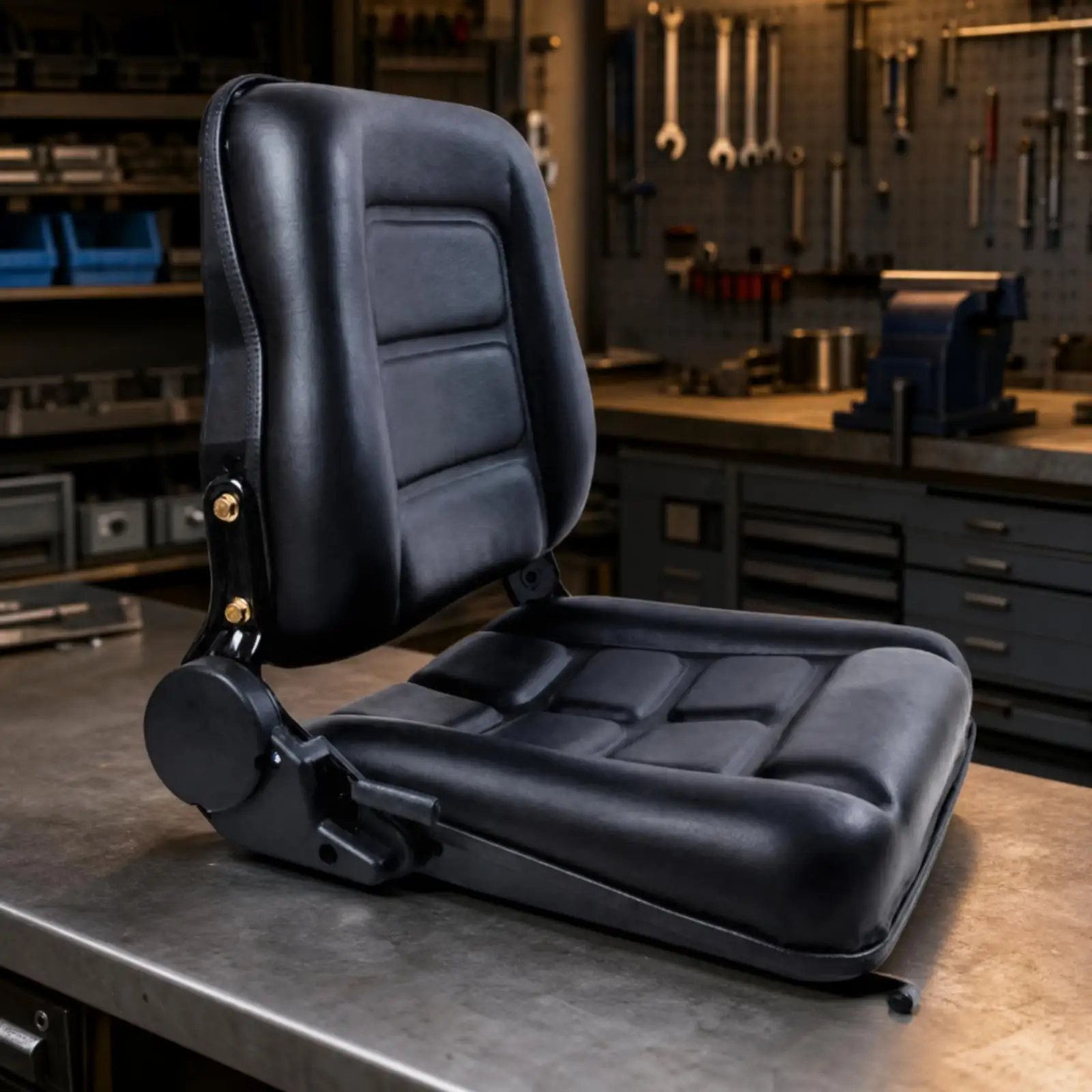 Heavy Duty Leather Operator Seat with Contoured Cushion for Ship Deck and Industrial Equipment Use