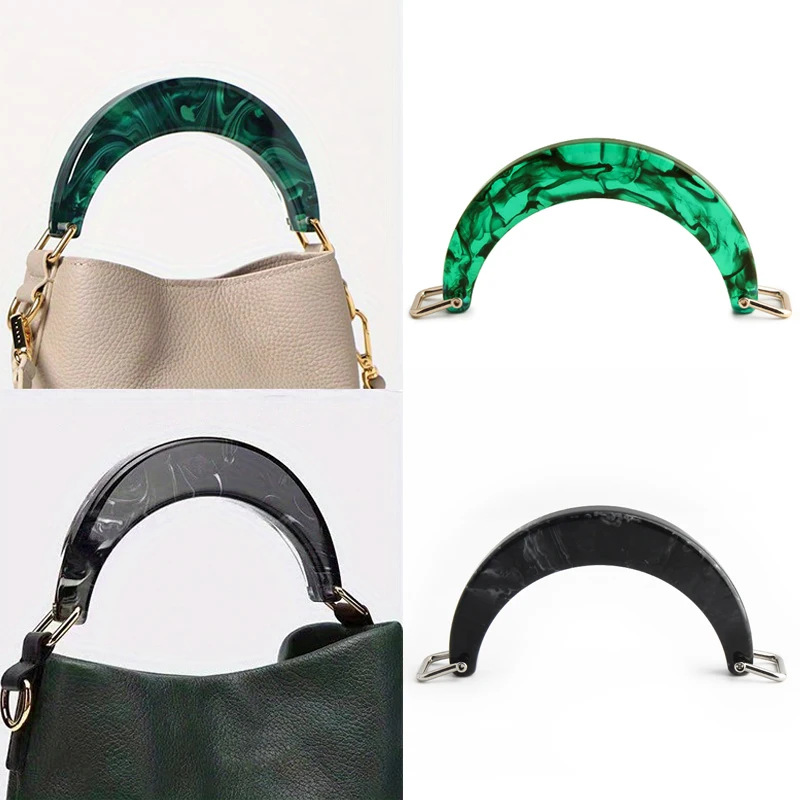 Semi-circular acrylic handle with square buckle Women\'s bag handle woven bag handle DIY handmade bag accessories green handle