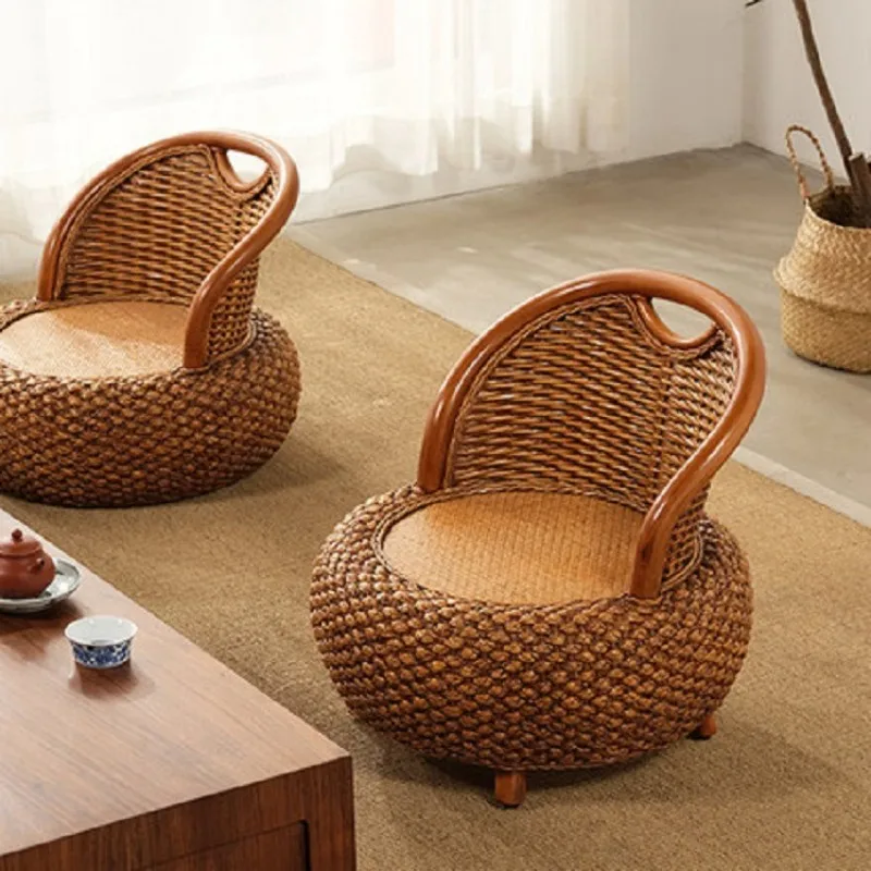 Handmade Straw&Rattan Furniture Tatami Seats Japanese Zaisu Chair for Living Room Asian Traditional Leisure Lazy Floor Seating