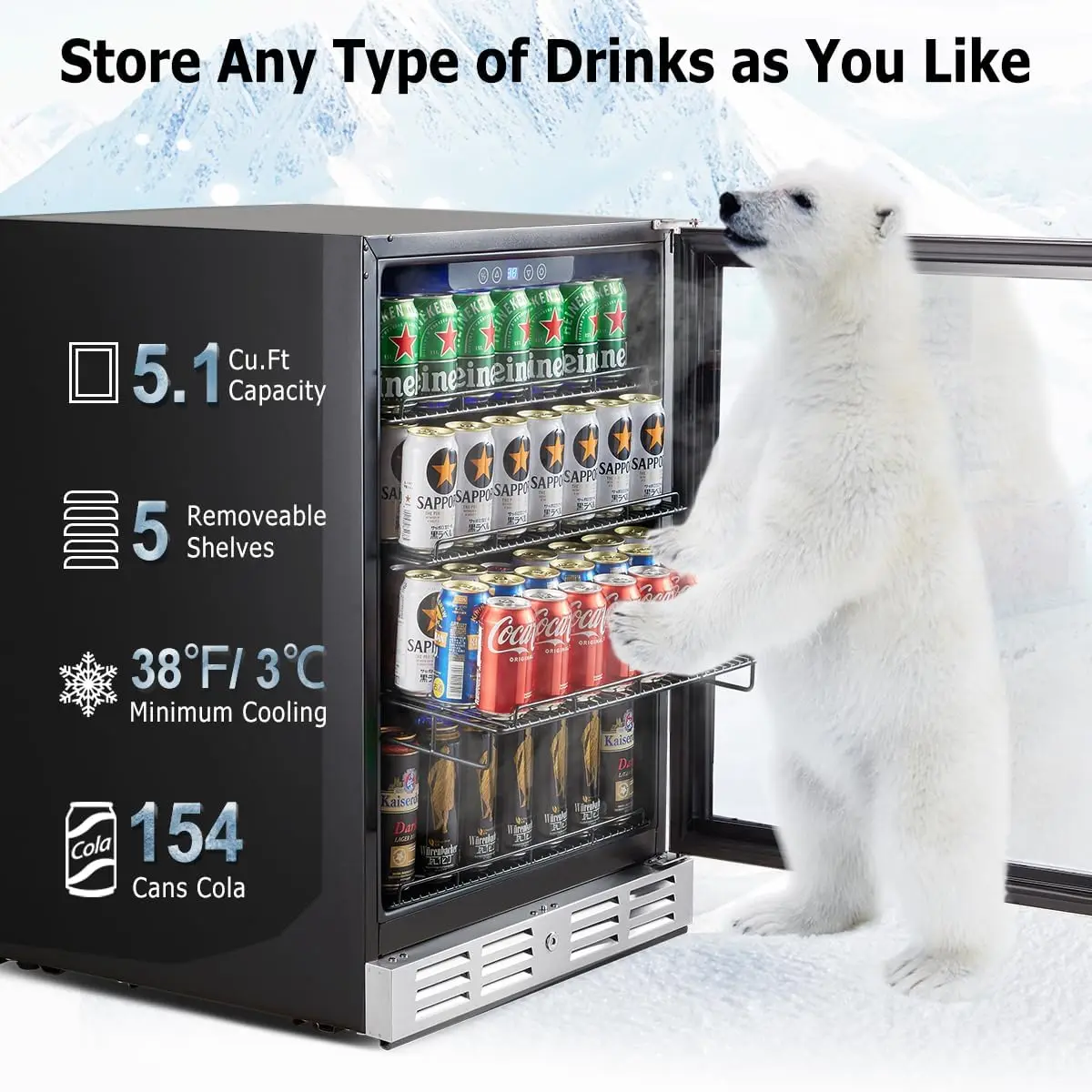 24 inch Beverage Refrigerator - 154 Cans Capacity Beverage Cooler- Fit Perfectly into 24