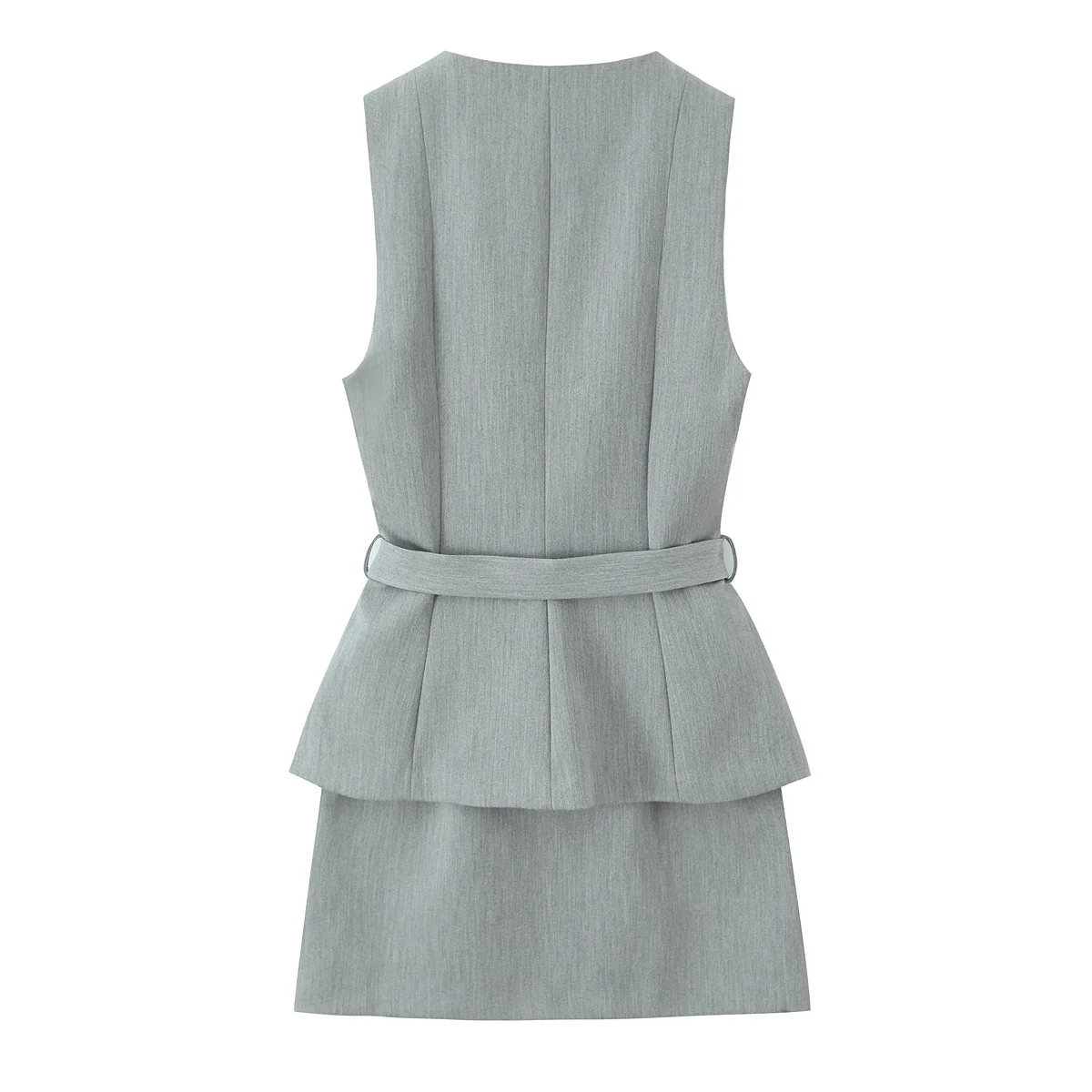 Nieuwe all-season feestjurk elegante satijnen effen kleur damesjurk met riemdetail ronde hals ontwerp