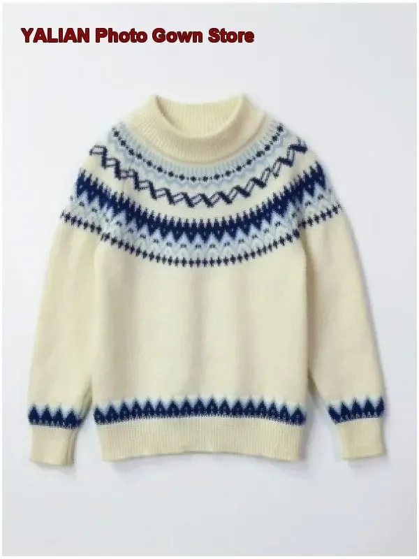 Kids Pullover Sweater Boys Girls Autumn Winter Round Neck Merino Knit Top Solid Color Thickened Comfortable High Neck