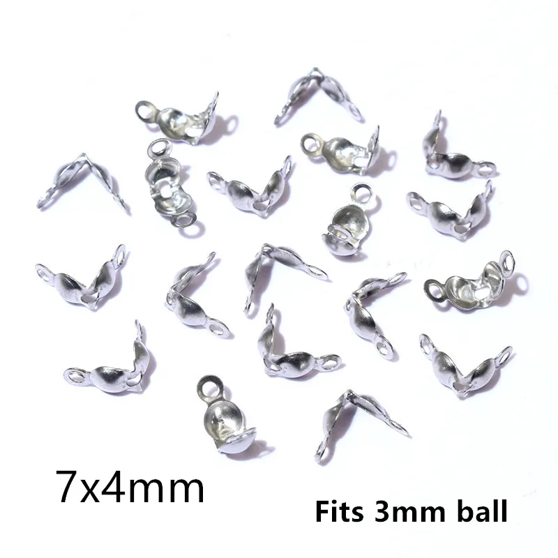 200Pcs สแตนเลสสตีล Connector Clasp Ball Chain Calotte End Crimps ลูกปัด Connector ส่วนประกอบ DIY เครื่องประดับทำอุปกรณ์เสริม