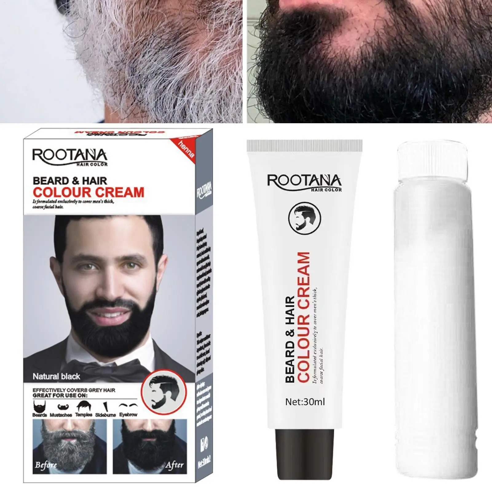 Men Beard Black Dye Tint Cream Mustache Beard Coloring Cream Semi-permanent Men's Fashion Modelling Tools Black Brown Color
