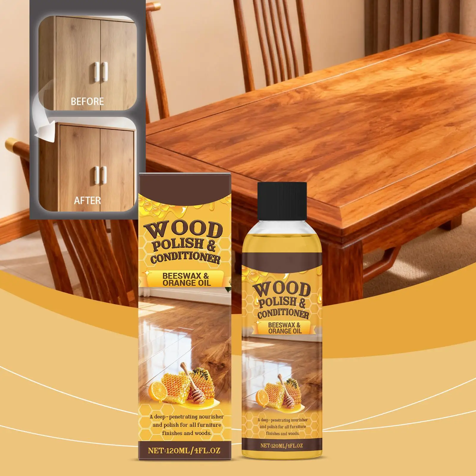 120ml Wood Polish Spray Furniture Scratch Repair Floor Seasoning Wax Wood Furniture Care Natural Shine Removes Scratches