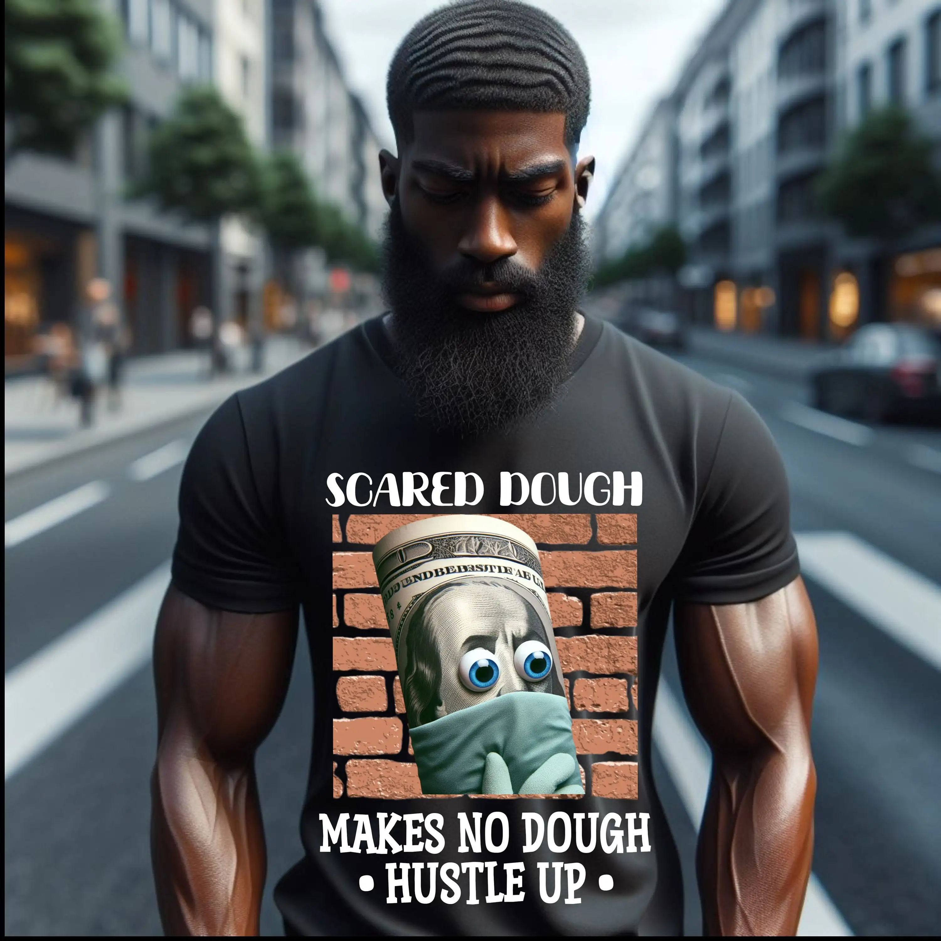 Money Dough Hustler  T Shirt Scared Makes No Hustle Up for Gangster Trap