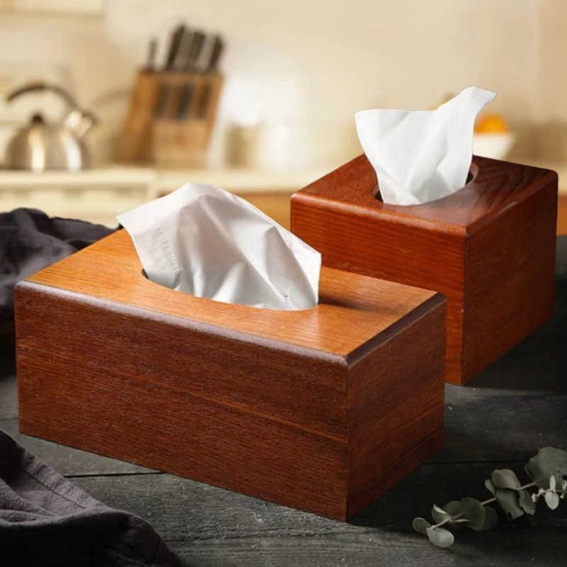 Modern Simple Bamboo Wooden Tissue Box Household Tissue Box Restaurant Desktop Tissue Boxes