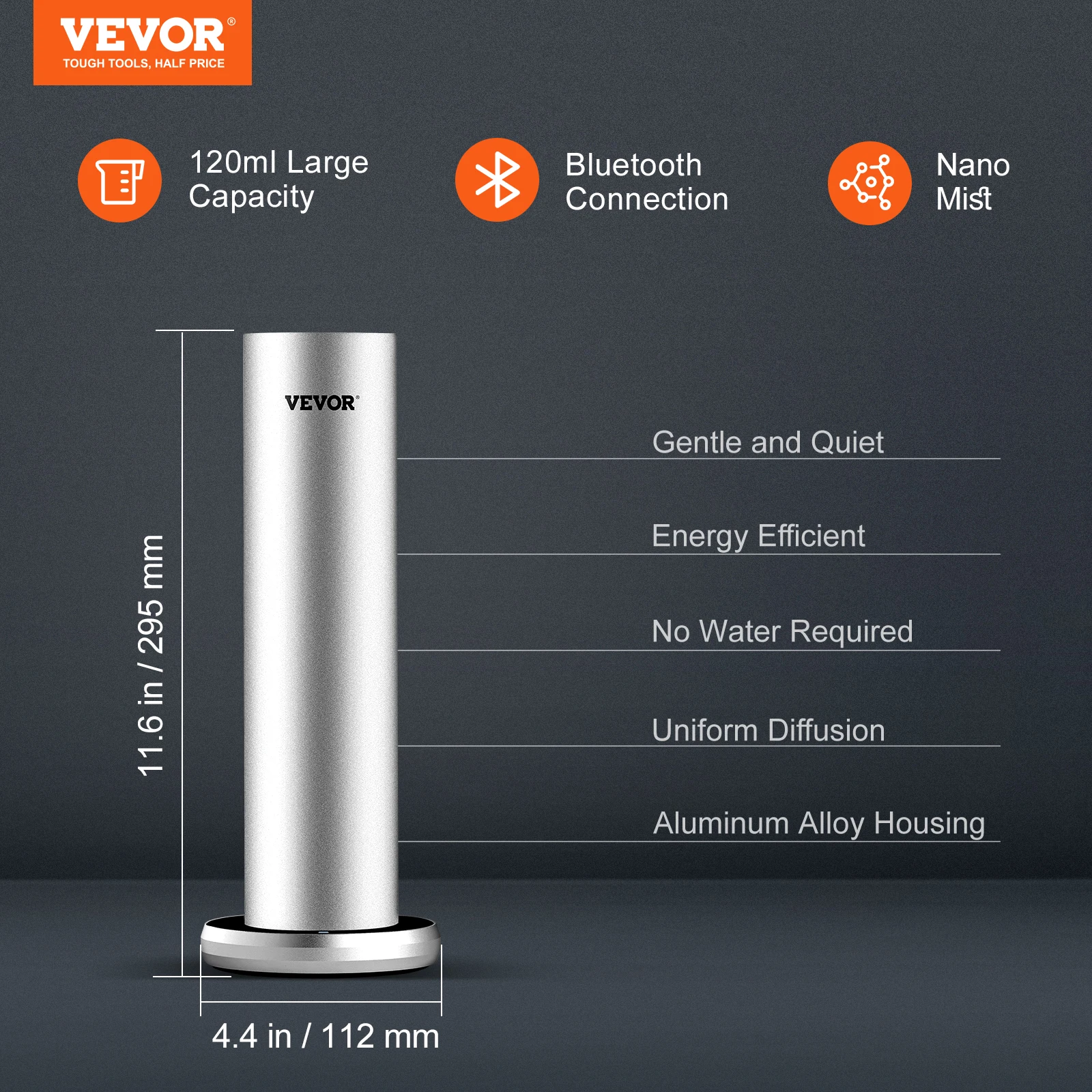 VEVOR Scent Air Machine 120ml Bluetooth Smart Cold Air Diffuser 1000sq.ft Waterless Essential Oil Scent Air Diffuser for Office