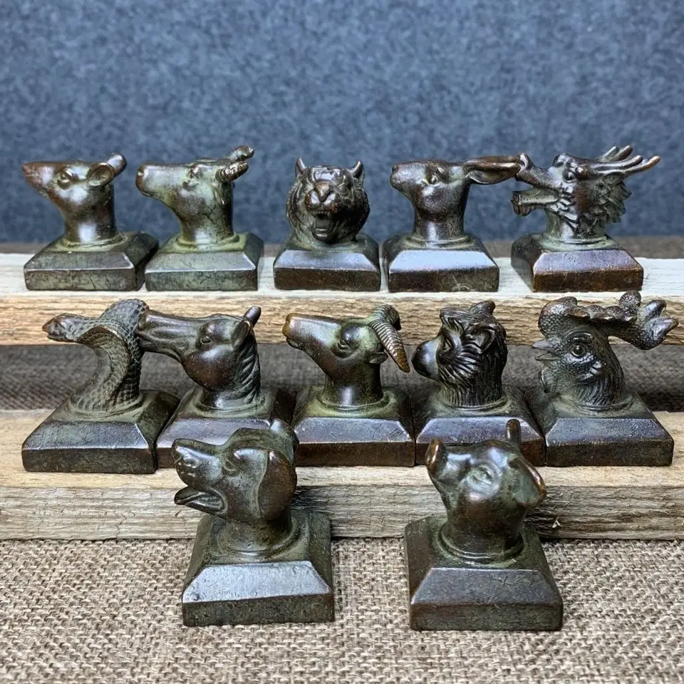 Cow, horse, snake, pig, tiger, mouse, chicken and sheep twelve zodiac square seal Statue Sculpture Figurines
