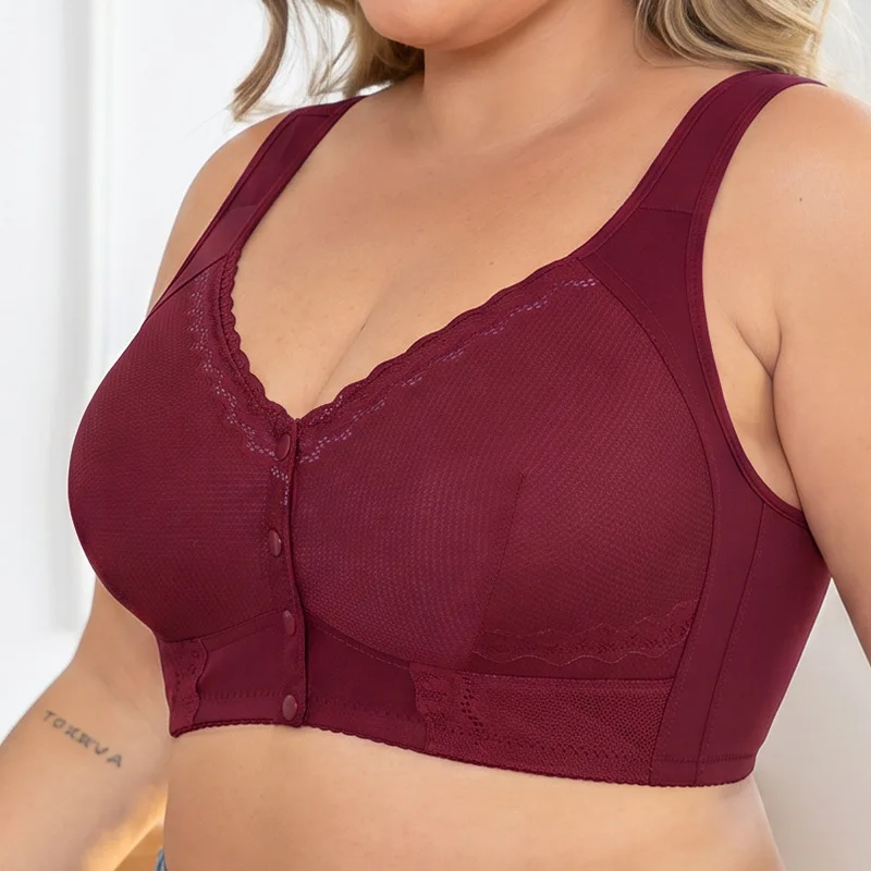 Women Fashionable Lace Seamless Breathable Plus Size Bra New Ultra-thin Breathable Front Opening Vest Style Underwear image 4