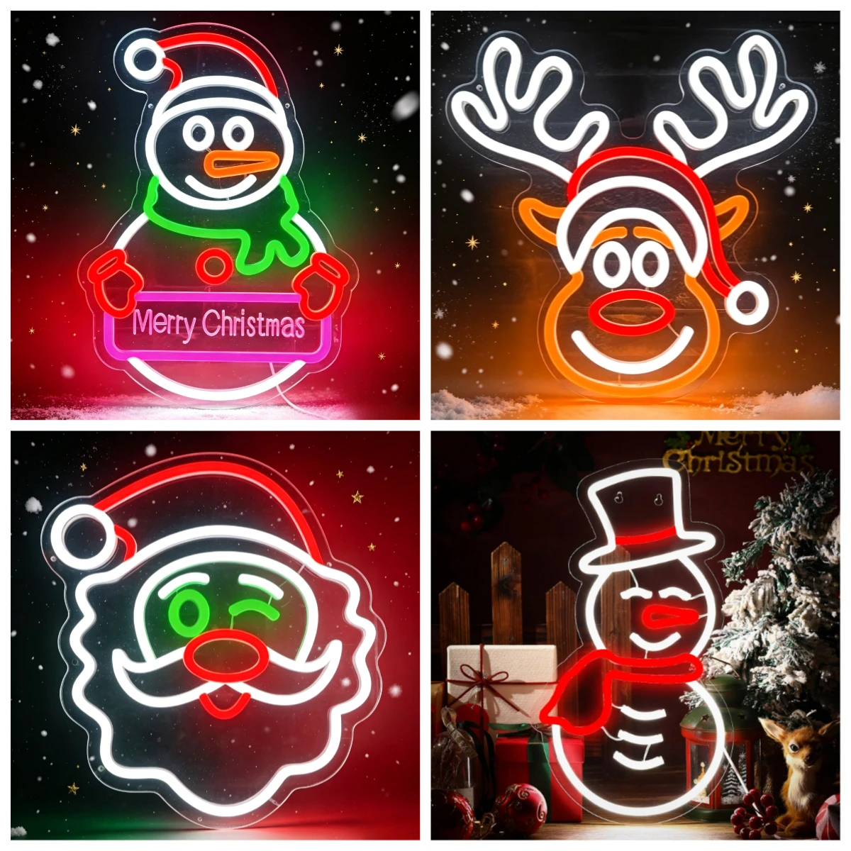 Snowman Merry Christmas Neon Sign USB Dimmable LED Light For Indoor Window Bedroom Bar Xmas Party Window Wall Decor Holiday Gift