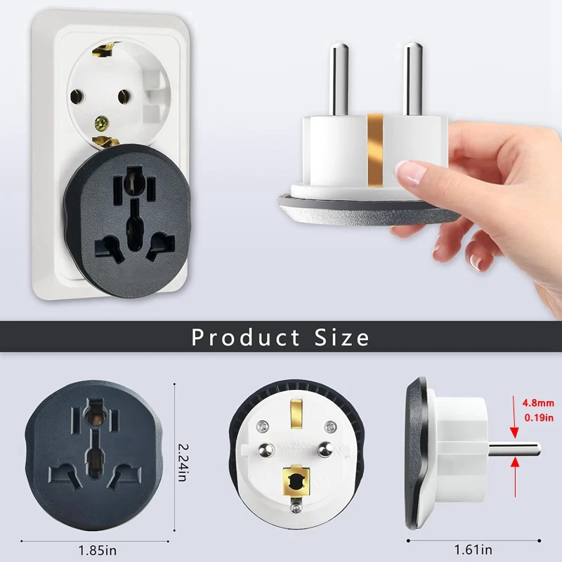 Korea EU Plug Adapter 16A 250V Travel Adapter Converter 2 Round Socket High Quality Universal AU US UK CN To EU KR Wall Socket