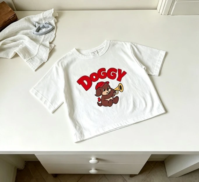 Kids Cartoon Dog T-Shirts Doggy Tiny Dog Letter Print For Boys And Girls 9 Months To 6 Years Short And Long Sleeve Casual Tees