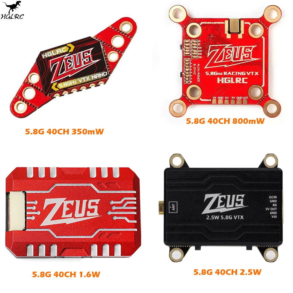 

HGLRC Zeus Nano 5.8Ghz 40C VTX 350mW / 800mW / 1.6W / 2.5W Image Transmission Built-in Microphone VTX for RC FPV Racing Drone
