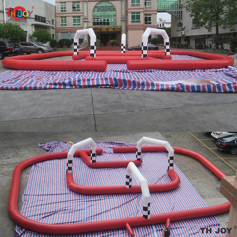 15x12m gigante ao ar livre zorb bola airtrack pista inflável carro de corrida inflável go kart pista para venda