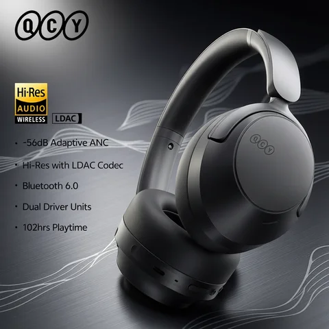 QCY H3S Over Ear Headphone Hi-Res LDAC Spatial Sound Headset H3S -56dB Adaptive ANC Wireless Earphone Bluetooth 6.0 102Hrs