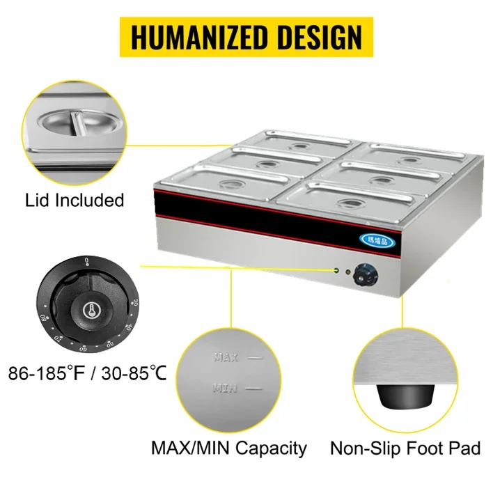 Heavybao Portable Automatic Electric Food Warmer Bain Marie Machine Hot Soup Food Warmer Buffet Display Server For Restaurant