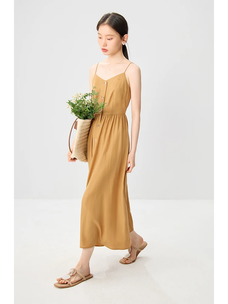 ZIQIAO French Style Elegant Long Strappy Dress For Female 2024 Summer New Design Lyocell Soft Versatile Casual Dress 24ZQ92266