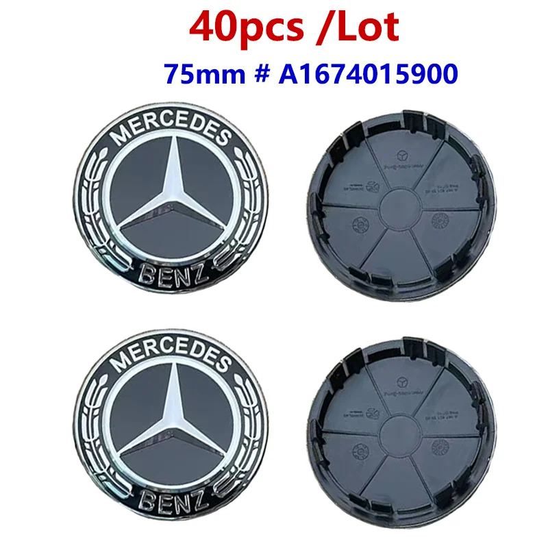 40pcs 75mm Black Car Wheel Center Caps Hub Caps For Mercedes Benz W176 W177 W204 W205 W212 W213 W206 X156 X253 W117 Accessories