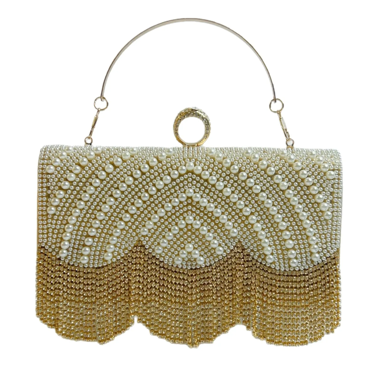 

Женская сумка для ужина с китайским жемчугом и стразами, клатч с бахромой, сумка через плечо, роскошные дизайнерские сумки высокого качества