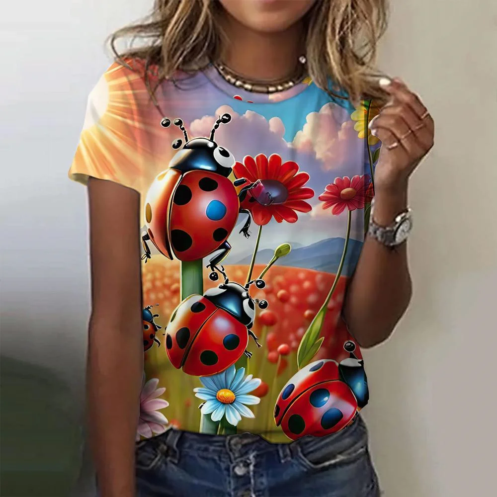 2025 Cute Animal 3d Worm Printed Women's Shirt Short Sleeve Casual Harajuku Fashion T-Shirt Street Plus Size Women's T-Shirt Top