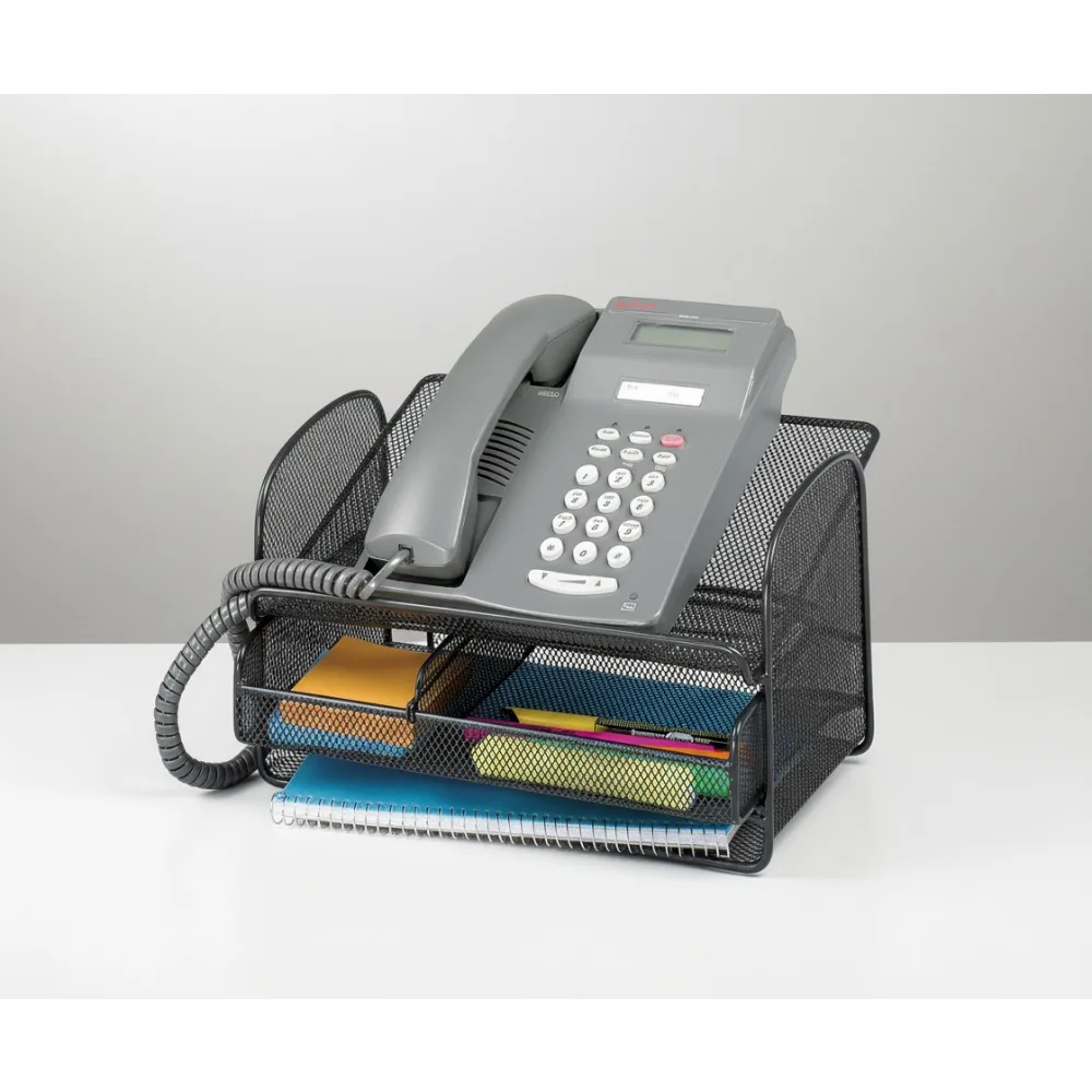 Durable Steel Mesh Phone and Utility Tray with Drawer, Desktop Organizer for Office and Home Use