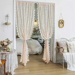 A Classic Light Yellow Lace Embroidered Curtain with a Phoenix Tail Design, Custom Semi-Transparent Curtain, Rod-Punched Style, Machine Washable