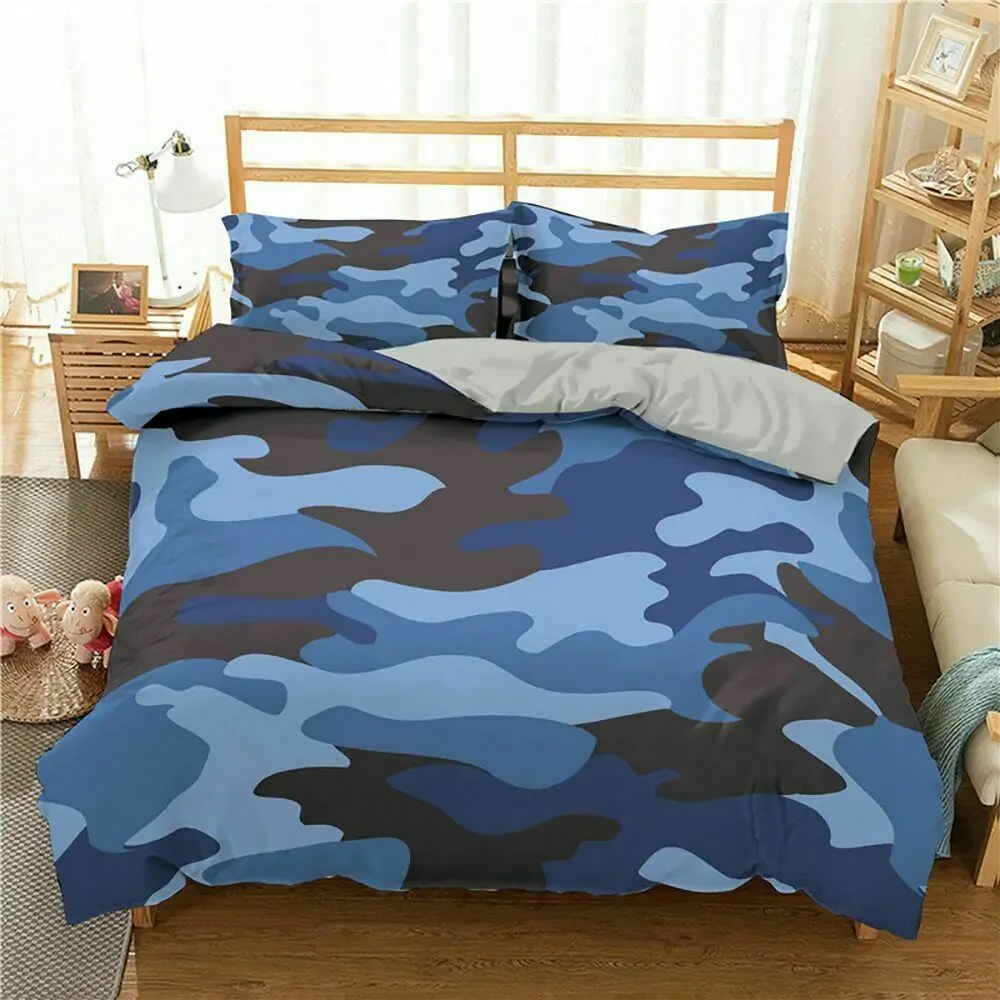 Camouflage Duvet Cover Set, Camouflage Concept Concealment Artifice Hiding Force Uniform Pattern Fashion Polyester Bedding Set