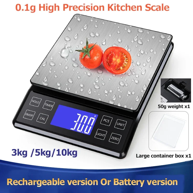 3/5/10kg Digital Kitchen Scale Stainless Steel Portable Kitchen Food Scale LED Display Electronic Jewelry Baking Weight Scales