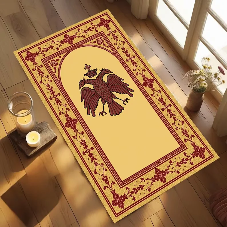 Byzantinischer Doppelköpfiger Adler Orthodoxer Gebetsteppich |   Rutschfeste Christliche Gebetsmatte Teppiche für Wohnzimmer Matte Outdoor-Teppich