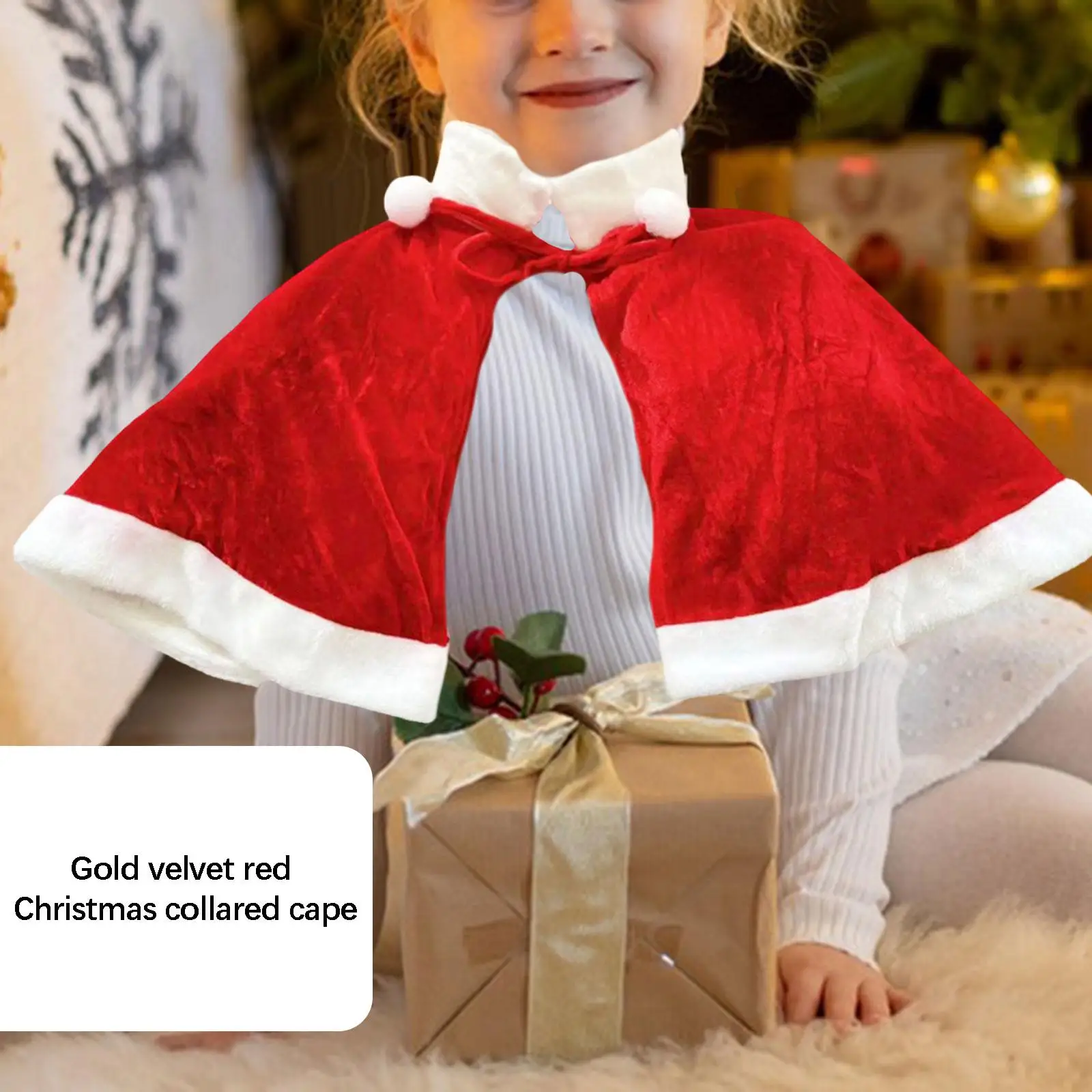Red Cape Christmas Cloak for Girls Velvet Santa Cosplay Costume Holiday Outfit Party Photo Prop for Kids