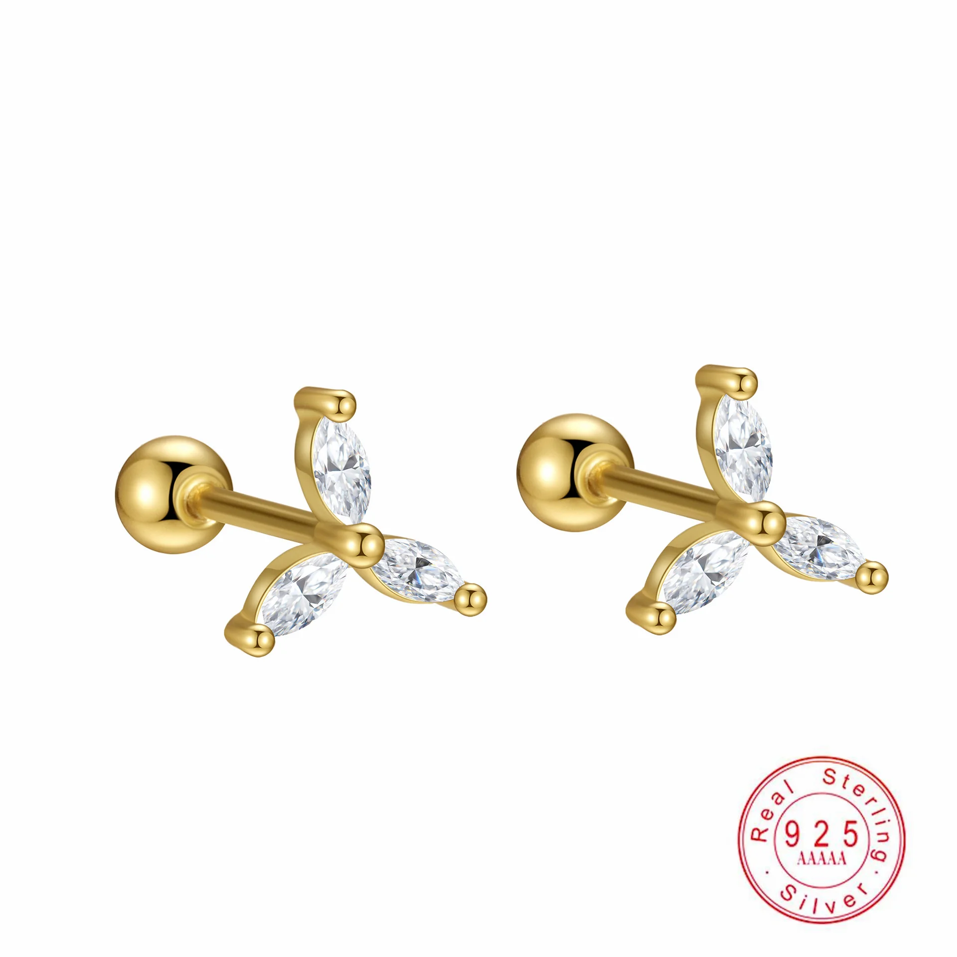 925 Sterling Silver Shiny Zircon Windmill Screw Earrings for Women's Fashion Creative Design Earrings